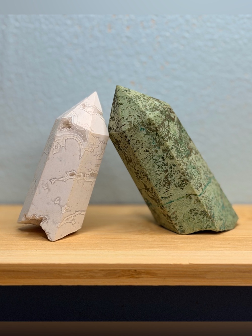 Polished Green and White Stone Point Set - Home Art Decorative Crystals